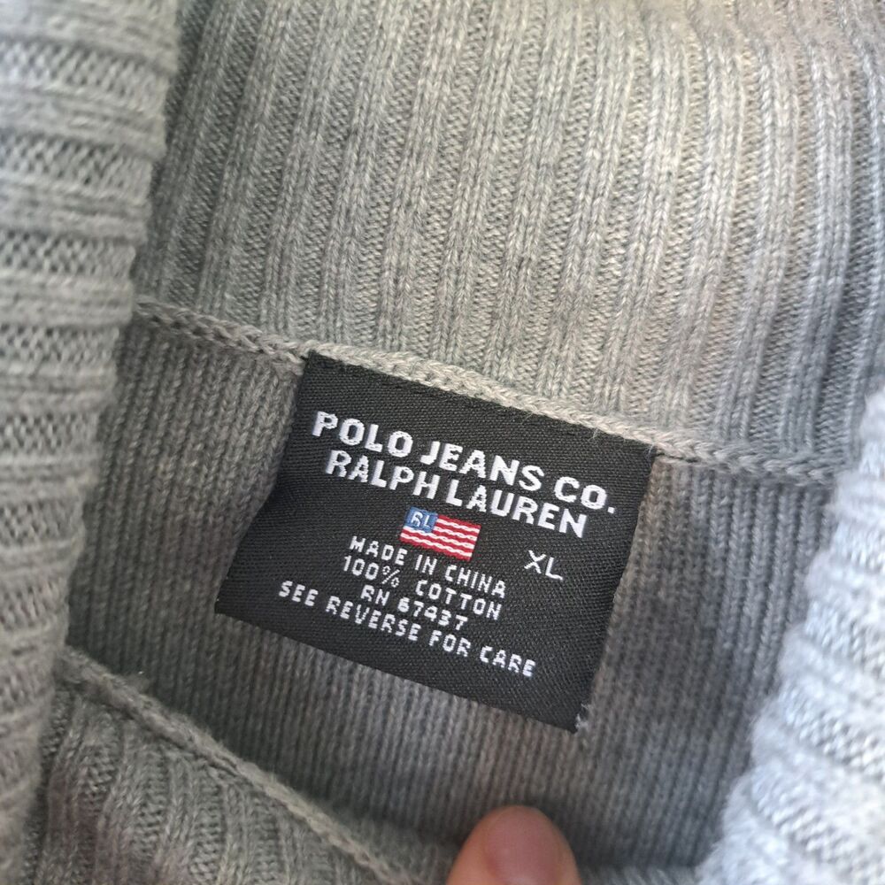 Vintage Polo Jeans Co Ralph Lauren Y2k Womens Gray Turtleneck Striped Sweater XL - Picture 5 of 9